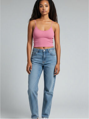 Anthropologie Pink Ribbed Cropped Tank Top Stretchy Cami Size S/M New with Tags
